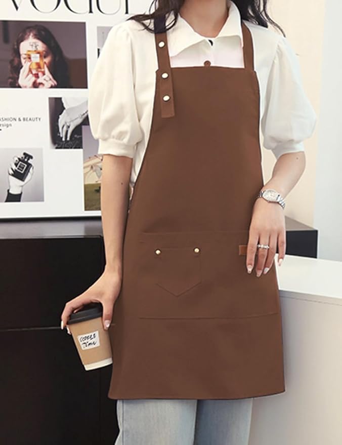 Kitchen Cooking Apron for Women Men with Big Pockets Canvas Waterproof Aprons for Server Pottery Artist Chef Apron