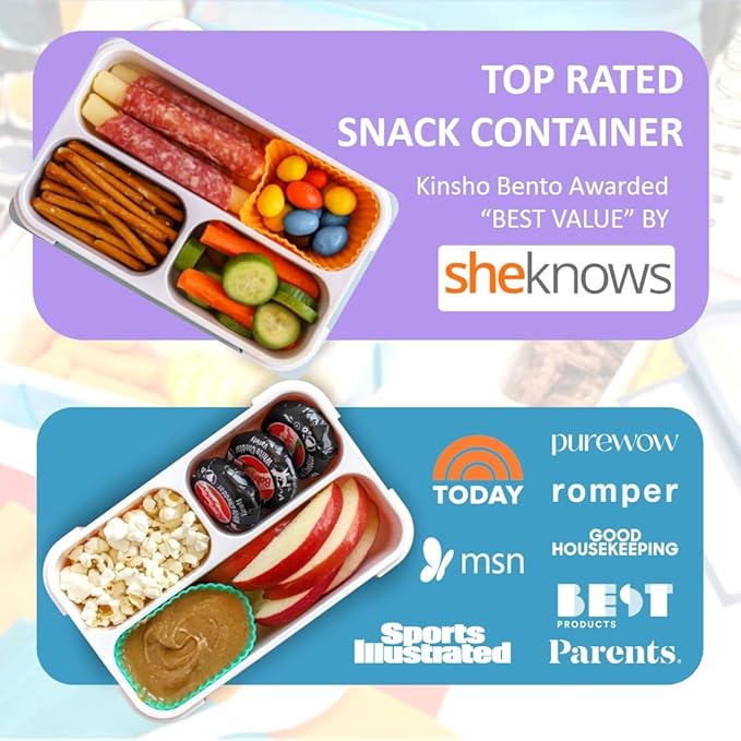 Small Snack Containers for Kids Toddlers - 3 Compartments (Set of 3) - Leak-Proof Reusable Boxes with Lids -BPA-Free Plastic Mini Bento Lunch Box - Ideal for School, Holds 2 Cups (Pink+ Purple+ Coral)