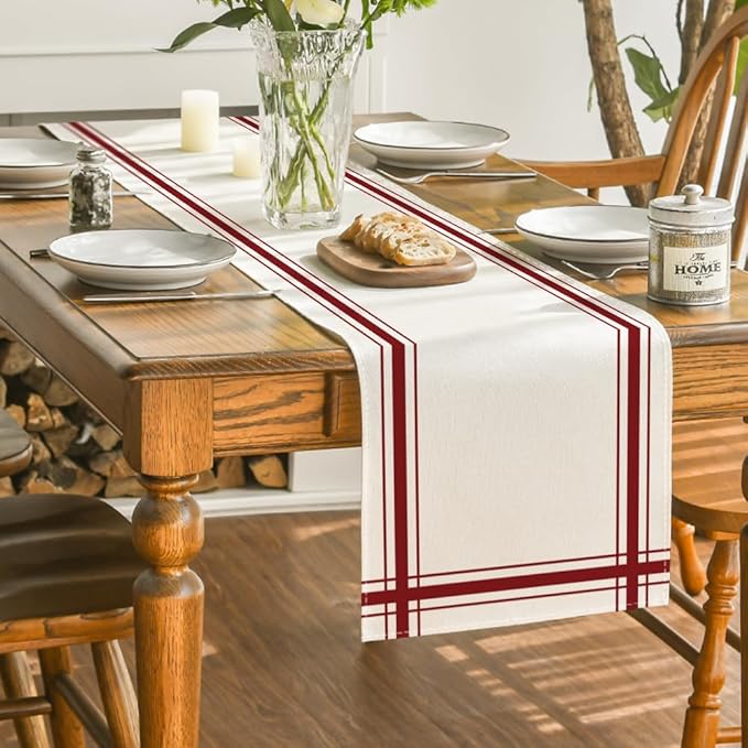 Artoid Mode Red Simple French Stripe Table Runner, Seasonal New Year Spring Summer Kitchen Dining Table Decoration for Home Party Decor 13x72 Inch