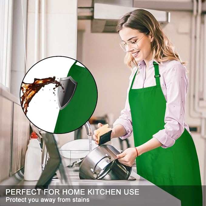 Jubatus 2 Pack Bib Aprons with 2 Pockets Cooking Chef Kitchen Apron for Women Men, Green