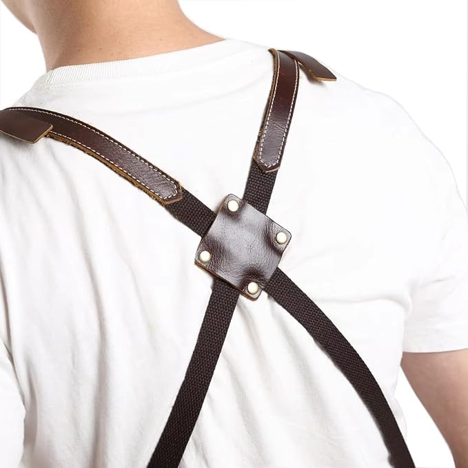 Midkit Utility Apron Adjustable Cross-Back Straps Multi-Use Portable 8oz Waxed Canvas Aprons With 5 Tool Pockets Fits M- 3XL