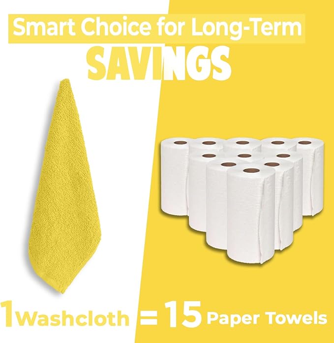 DAN RIVER 24 Pack Wash Cloths for Showering [12x12] - 100% Cotton Washcloths Premium Quality Flannel Face Cloths for Bathroom, Highly Absorbent and Soft Feel Wash Clothes, Yellow