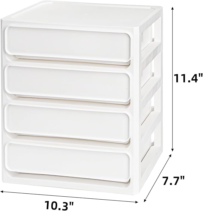 Covzoe Desk Drawer Organizer, 4 Tier Plastic Desktop Storage Unit, Small Storage Bin Container for Countertop, Makeup, Stationery, Art Crafts, Home Office Bathroom, White