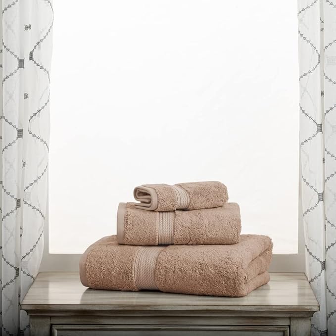 SUPERIOR Egyptian Cotton Pile 3 Piece Towel Set, Includes 1 Bath, 1 Hand, 1 Face Towel/Washcloth, Ultra Soft Luxury Towels, Thick Plush Essentials, Guest Bath, Spa, Hotel Bathroom, Latte