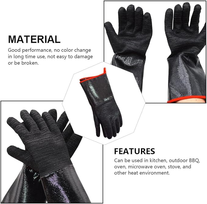 Luxshiny Heat-Resistant Waterproof Neoprene Oven Gloves for BBQ Grilling, Oil and Steam Protection Kitchen Gloves, Black Thermal Protective Mitts for Cooking and Baking
