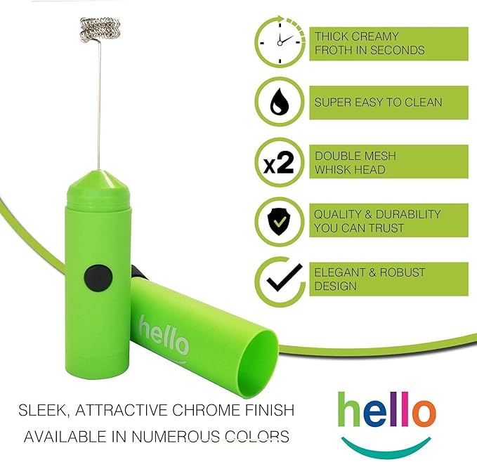 MATCHA DNA HELLO Milk Frother - Double Whisk Head, Handheld Battery Operated Electric Foam Maker For Bulletproof Coffee, Lattes, Cappuccino, Hot Chocolate, Sleek Drink Mixer With Stand (GREEN)