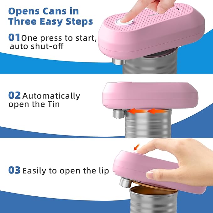 Auto Electric Can Opener, Rechargeable Can Openers for Seniors & Arthritis, One-Touch Automatic Can Opener, Hands-Free, Smooth Edge, Compact,Small - Auto Stop，Pink