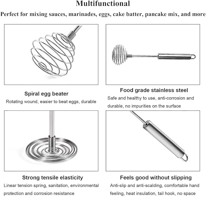 Stainless Steel Spring Coil Whisk Set 2 Pack, Wire Whip Egg Beater, Kitchen Cookware Hand Mixer For Cooking, Mixing, Blending, Beating, Stirring, 8.7Inch