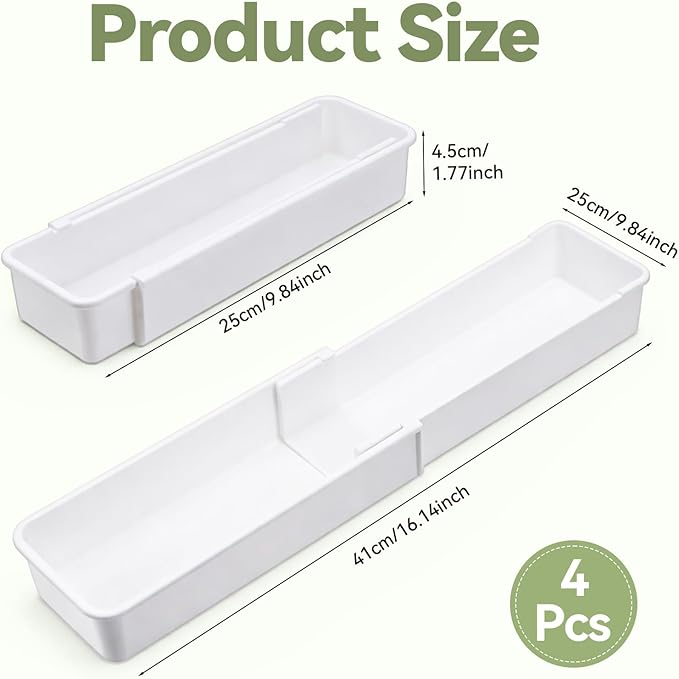 6 Pack Expandable Drawer Organizers Set, 9.8-16.2inches Plastic Drawer Organizer Trays Stackable Storage Container for Vanity Office Home Utensils Gadgets Shelf Kitchen