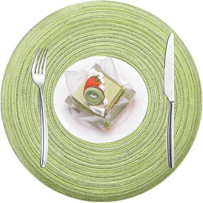 15 Inches Round Braided Placemats Set of 4, Washable Heat Resistant Cotton Polyester Circle Place Mats for Dining Table, Hot Pads for Kitchen, Trivets for Hot Dishes, Pots and Pans (Green,4)