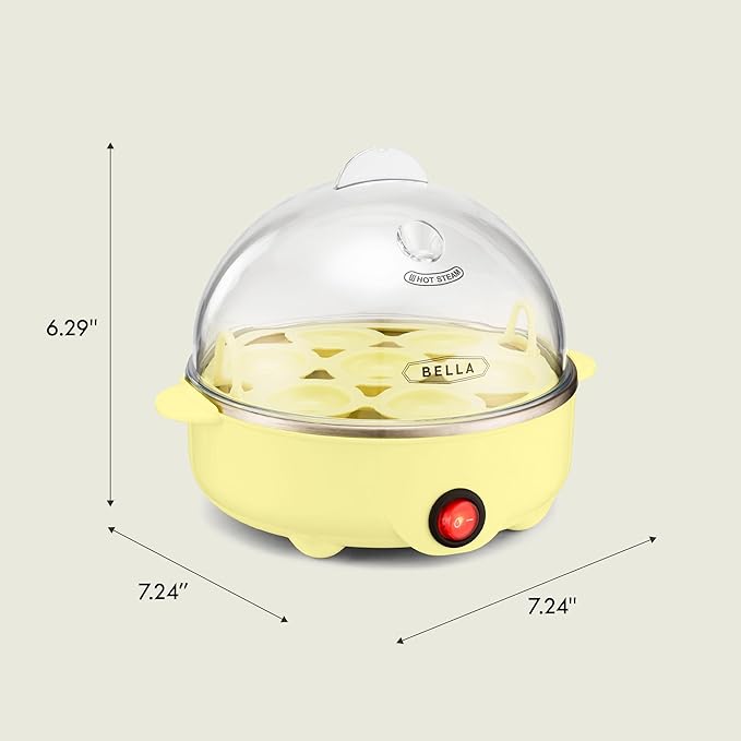 BELLA Egg Cooker, Rapid Boiler & Poacher, Meal Prep Essential, Family Sized Meals: Make Up To 7 Large Boiled Eggs, Dishwasher Safe Lid with Cool-Touch Handles, Poaching Tray Included, Yellow