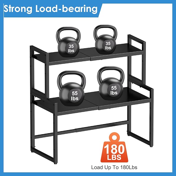 2 Pack Expandable Cabinet Countertop Shelves (Small + Large), Heavy Duty Metal Shelves Organizers For Kitchen Cabinet Countertop Storage, Adjustable Storage Shelf Organizer For Kitchen Cabinet Pantry