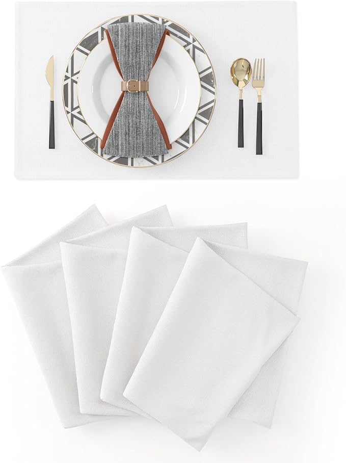 4 Piece 12 x 18 inch Soft Faux Linen Place Mats Heat Resistant Dining Table Place Mats Cloth Kitchen Table Mats 12x18 Pure White