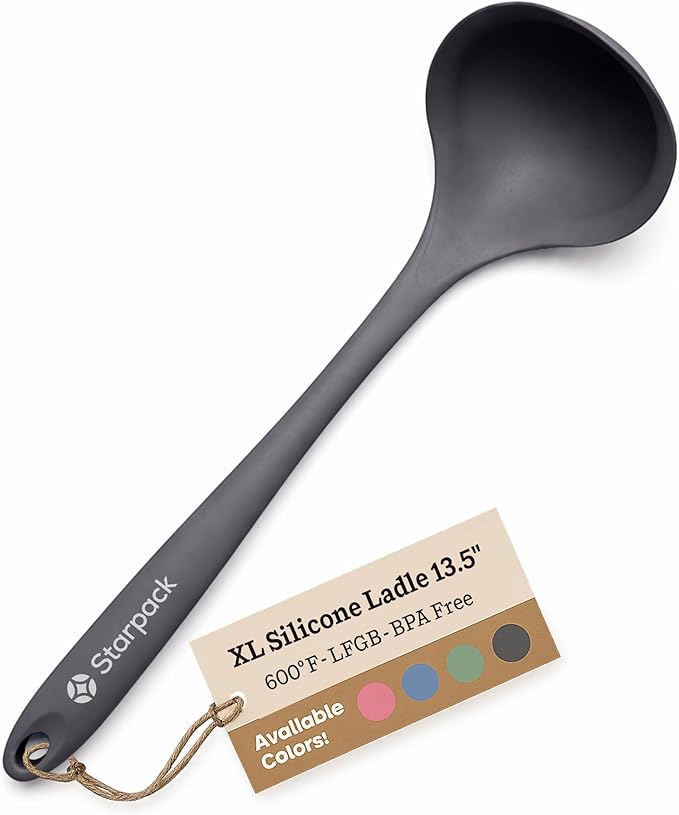 Starpack 'Ladle of Love' XL Premium Silicone Ladle Spoon - Soup High Heat Resistant to 600F - Kitchen Utensil for Serving, Non-Stick Cooking, LFGB Grade Rubber