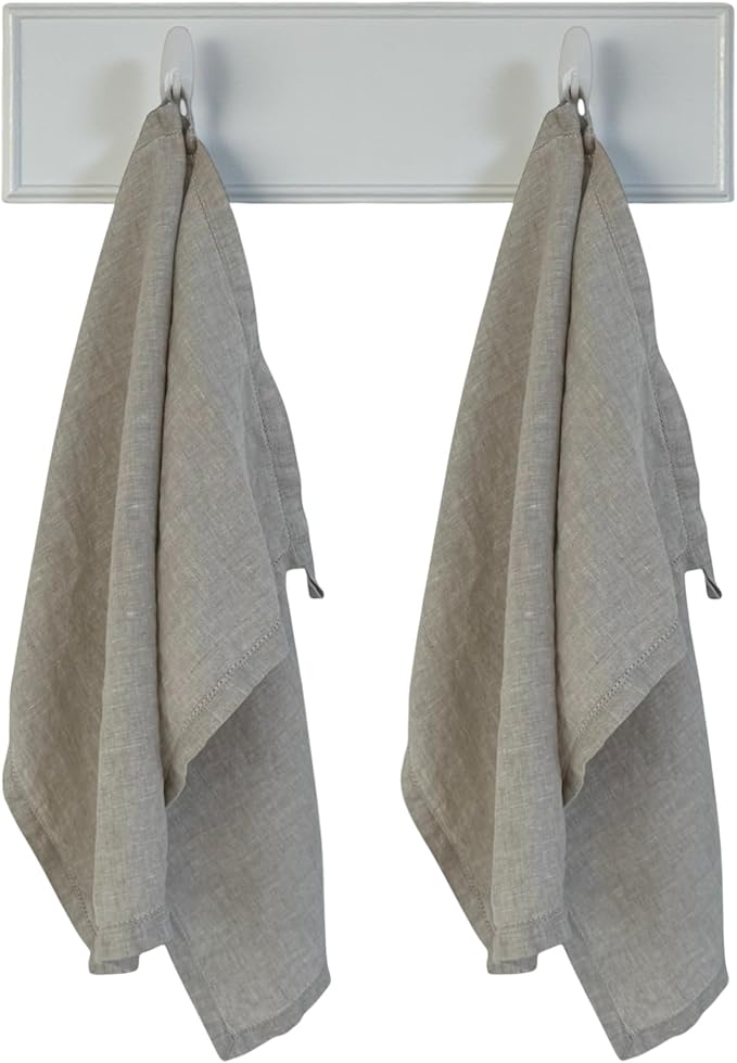 Linen Kitchen Dish Towels – 20” x 27” – 100% Pure Stonewashed Linen Hemstitch Hand Towel/Tea Towel - Set of 2 (Natural)