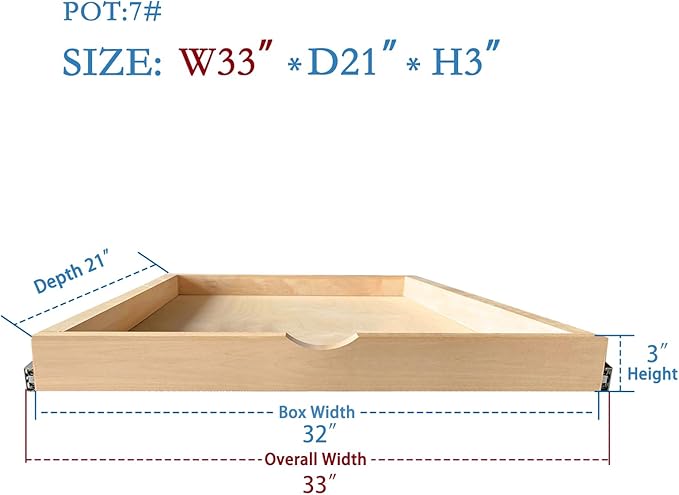 Kitchen Cabinet Organizer, Fully Assembled Drawer Wood Pull Out Tray Drawer Box Cabinet Slide Out Shelve, Wooden Pull-Out Shelf (W33''×D21''×H3'')