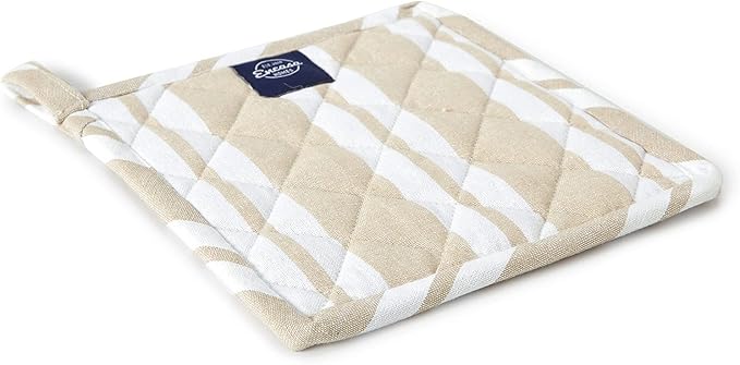 Encasa XO 8 inches Oven Microwave Potholders (2 pc Set) for Kitchen Cooking & Baking - Heat Resistant, Thick & Safe, Protection of Hands from Hot Utensils - Franca Beige Stripes