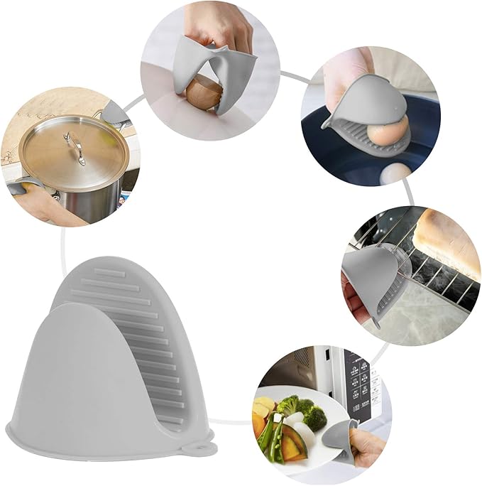 Vaincre 4PCS Silicone Oven Mitts Heat Resistant, Silicone Potholders for Kitchen, Mini Rubber Oven Glove Kitchen Mittens, Cute Cooking Mitts (Black and Gray)