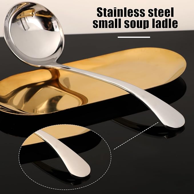2 Pack Small Silver 7.9 Inch Gravy Soup Ladle - 18/10 Stainless Steel Sauce Ladle for Spooning Sauces or Gravies