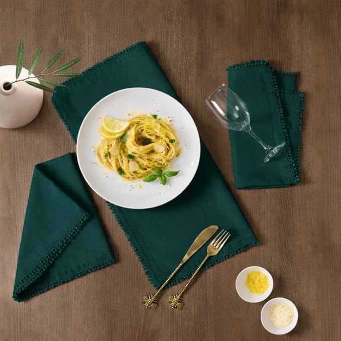 Bedding Craft Cotton Cloth Dinner Napkins Set of 12 – 18x18 Magical Forest with Decorative Lace Selvedge – Elegant Machine Washable Fabric Napkins for Weddings, Parties, Baby Showers & Dining