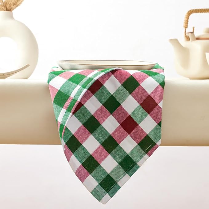 Cloth Napkins Set of 12, 100% Cotton Dinner Napkins 18x18 Inch, Soft Absorbent Gingham Check Napkin for Restaurant, Table Décor, Reusable Washable for Everyday Use - Apple Green/White/Red