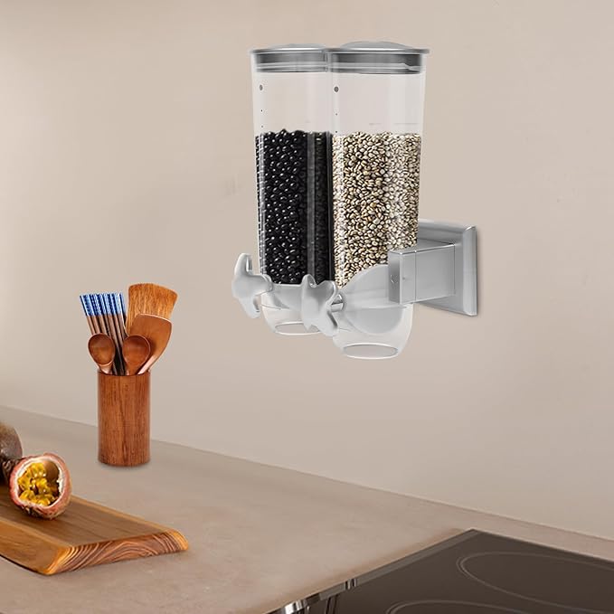 Wall Mounted Food Dispensers, Dry Grain Dispensers with Cup, Cereal Grain Storage Dispenser for Candy Oatmeal Coffee Bean Nuts Food Container
