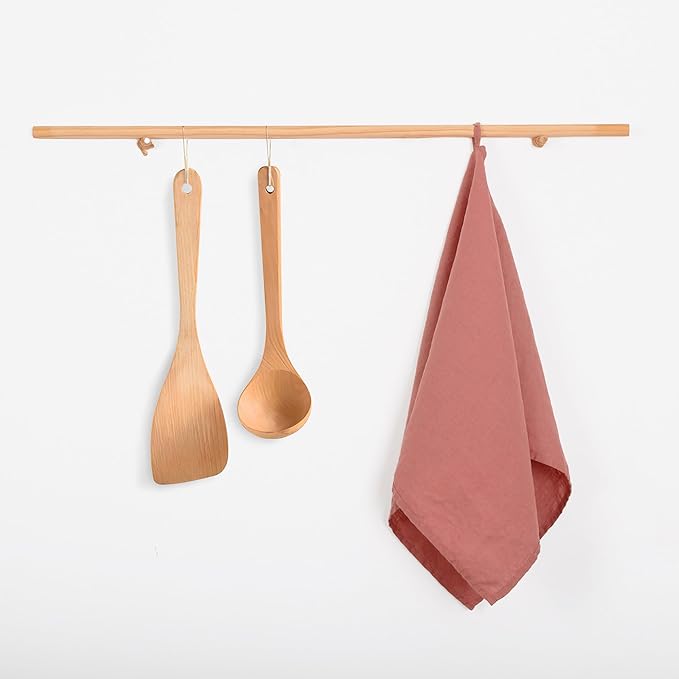 100% Linen Tea Towels - 14 x 28 Inch Pure French Linen Kitchen Dish and Hand Towels (Set of 4) (Pink)