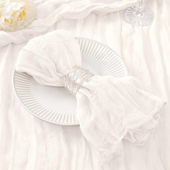DeZerlor 20 Pack Ivory White Cheesecloth Napkins Spring Cloth Napkins Set of 20 Dinner Napkins Bulk 21x21 Inches for Wedding Bridal Shower Baby Shower Parties
