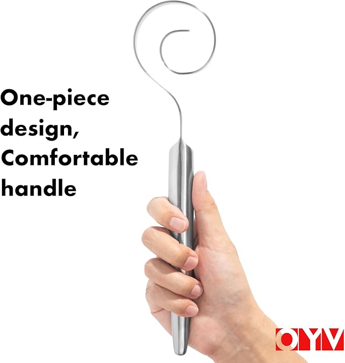 OYV 12" Seamless Dough Whisk, 18/10 Stainless Steel Bread Whisk, Danish Whisk for Sourdough, Pizza, Cookies, Pancake & Waffle, Easy to Clean Sour Dough Tools