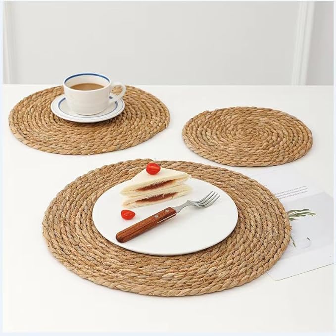 Handmade Heat Resistant 12" Round Woven Placemats Set of 12, Wicker Boho No Chemical Natural Water Hyacinth Place Mats, Farmhouse Table Mats for Kitchen Dining Table,Home Decorations,Wedding