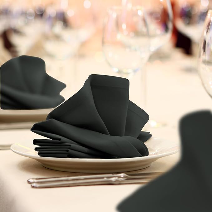 Avalon Kitchen Grey Cloth Napkins Bulk (Pack of 24) - 100% Polyester Dinner Linen Napkins Cloth Washable & Reusable - Durable with Hemmed Edges - Ideal for Parties and Weddings (17x17 Inches)