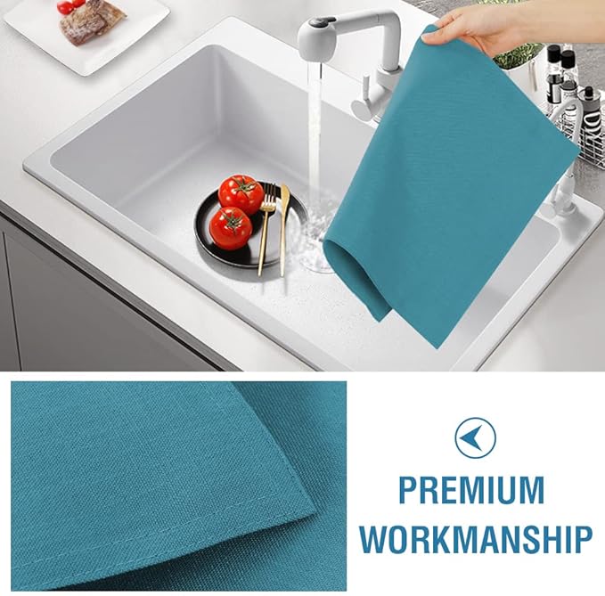 H.VERSAILTEX Linen Placemats Set of 4 Premium Solid Table Placemats for Dining Table Spill-Proof Waterproof Table Mats Heat-Resistant Kitchen Table Mats Washable, 12x18 inches, Teal