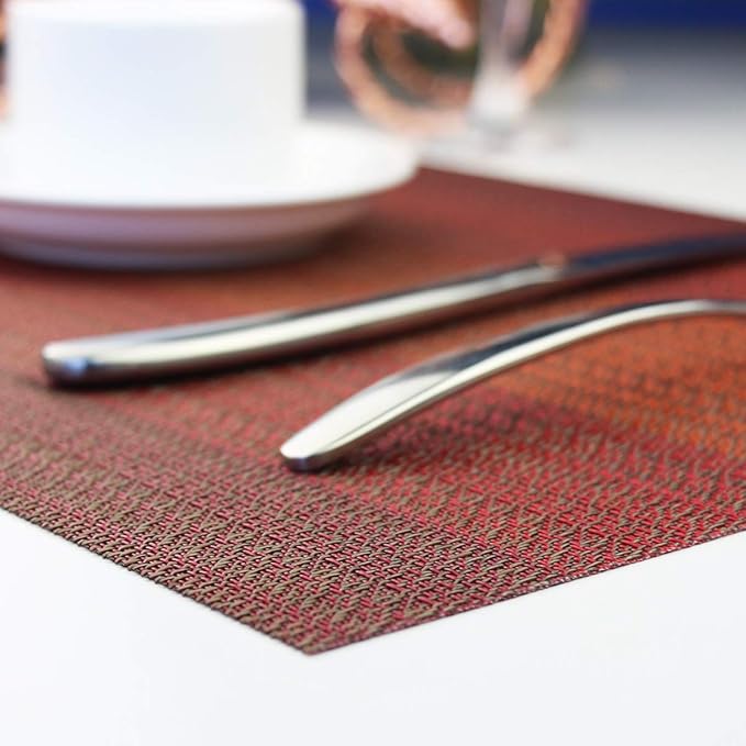 PIGCHCY Placemat,Washable Woven Non-Slip Insulation Durable Placemat Vinyl Table Mat Set of 6 (Scarlet Red)