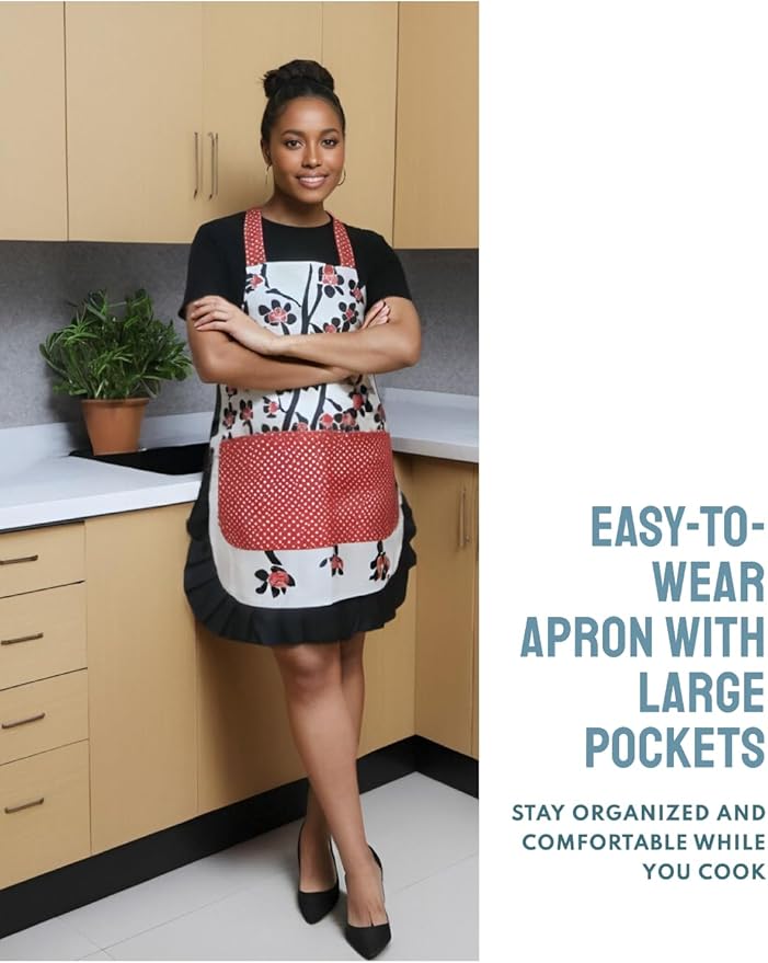 Lovely Flower Pattern Retro Aprons With Large Pockets for Women Girls Cooking Kitchen Bakery Mother's Gift