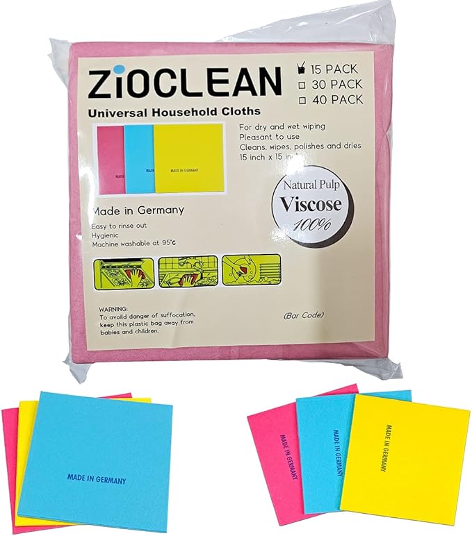 15 Pack German Universal Household Color Dish Cloths inch,Wide Size Machine Washable Super Absorbent, Drying Non-Woven Fabric Viscose Kitchen Cleaning Cloth Yellow, Green, Pink