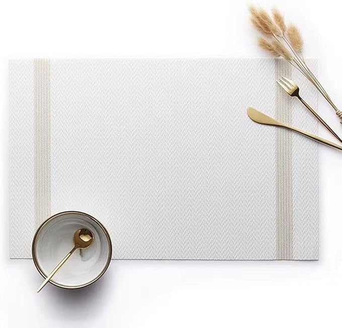 PIGCHCY Placemats Set of 4, Luxurious Elegant Placemats Non-Slip Washable Durable Table Mats for Home/Dining Room Decoration (White,18 X 12 inches)