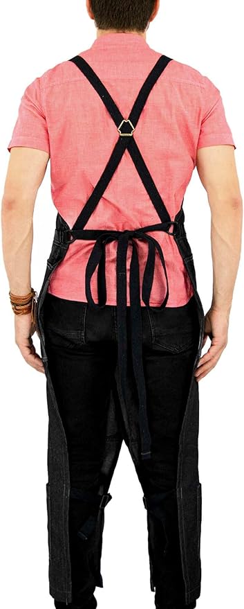 Under NY Sky Pottery Gray Apron – Full Cover Cross-Back, Durable Denim, Leather Reinforcement and Overlapping Split-Leg – Adjustable for Men and Women – Pro Pottery Artist, Mechanic