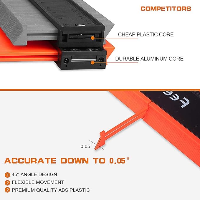 Contour Gauge (12 Inch) with Lock Profile Tool, Birthday Gifts for Men Dad Husband Him Super Contour Duplicator Men Gifts Woodworking Tools Carpenter Tools Construction Outline Angle Measuring Tool