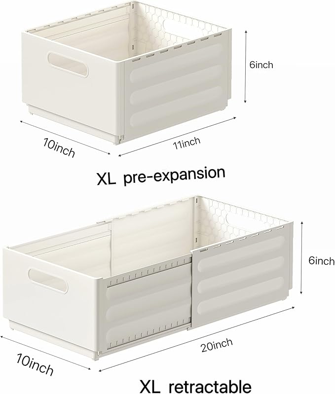 2 Pack Expandable Plastic Storage Boxes, Multi-Purpose Folding Organizer, Drawer Storage Divider For Bedroom, Kitchen And Snack Storage (XL)