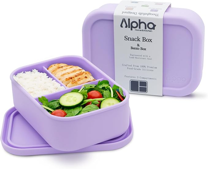 3 Compartment Silicone Bento Box for Kids – BPA Free Snack Container, Leak-Resistant School Lunch Box, Small Portions, Easy to Clean, Dishwasher Safe