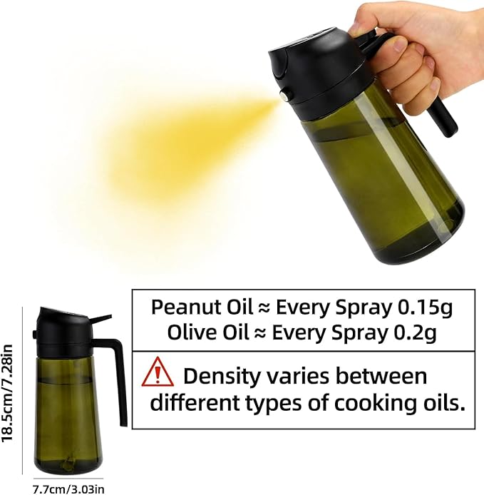 Aovdy Oil Sprayer for Cooking 16oz,2 in 1 Olive Oil Dispenser and Oil Sprayer - 470ml Olive Bottle Spray and Pour - Glass Oil Dispenser for Kitchen Cooking Salad BBQ (2PCS-Light-Proof Black & Green)