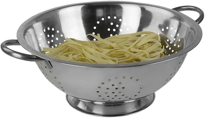 Metal Colander With Stainless Steel Finish By Home Basics, 5 QT | Medium Colander | With Easy-Grip Handles | Strainers and Colanders Perfect For Pasta and Veggies