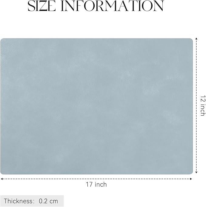 MOSAYT Vinyl Placemats Set of 12-12 X 17 Inch - Faux Leather 100% Waterproof Oil-Proof Wipeable PU Place Mats, Heat Resistant Reversible Table Mats for Kitchen, Dining, Outdoor (Light Grayish Blue)
