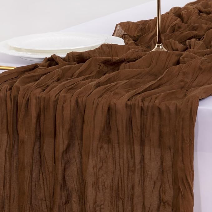Socomi Brown Coffee Cheesecloth Table Runner Easter Spring Boho Rustic Gauze 120 inch 10FT Cheese Cloth Runner for Wedding Party Baby Shower Birthday Home Decor Holiday Decorations