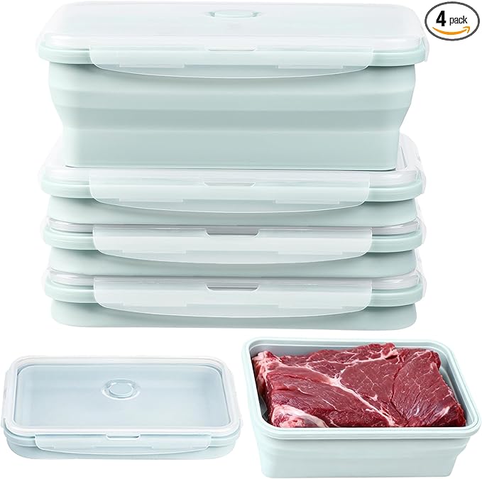 Extra Large Silicone Food Storage Containers with Lids, 4 Pack Set 68oz/2000ml Collapsible Meal Prep Lunch Containers with Airtight Lid & Ven, Microwave, Freezer and Dishwasher Safe