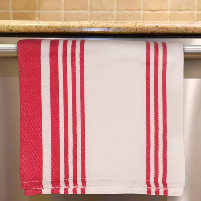 Urban Villa Kitchen Towels 100% Cotton Dish Towels for Kitchen(Set of 6)20”x30” Dish Cloths Highly Absorbent Kitchen Linen Set with Hanging Loop Perfect for Drying Dishes Cleaning Towels-Fuchsia White