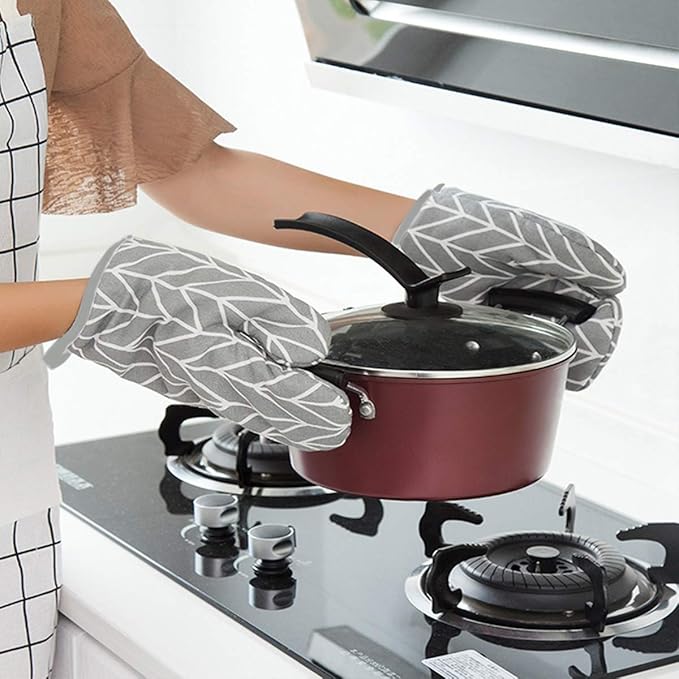 WinChange Oven Mitts and Potholders BBQ Gloves-Oven Mitts and Pot Holders Sets with Recycled Cotton Infill Silicone Non-Slip Cooking Gloves for Cooking Baking Grilling (4-Piece Set,Grey)