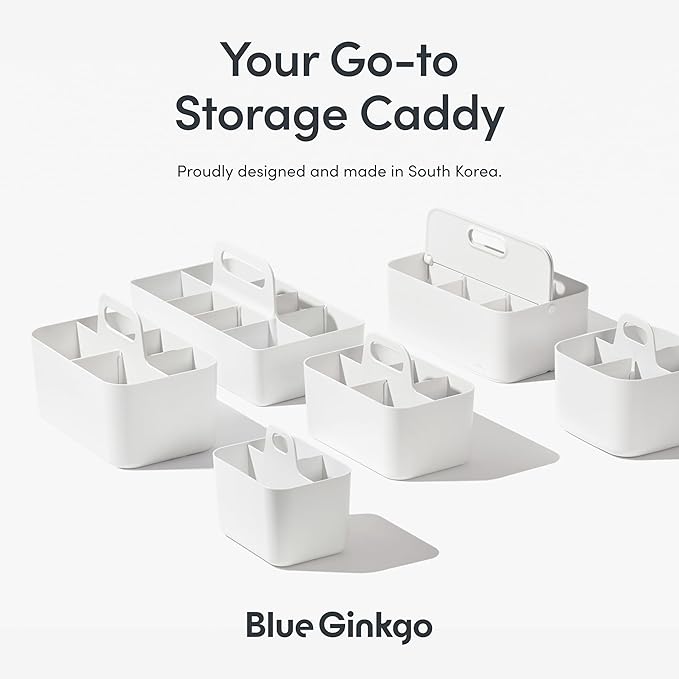BLUE GINKGO Small Stackable Organizer Caddy – Korean-Made Portable Tote for Bathroom, Office, Crafts, or School Supplies (Square, Blue)