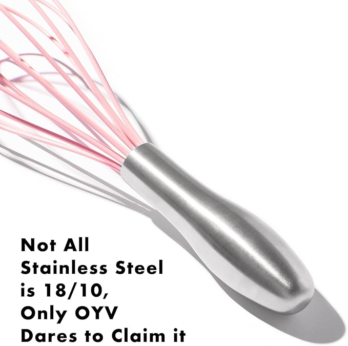 OYV 10-Inch Pink Silicone Whisk, Heat Resistant 480°F Kitchen Whisk with Stainless Steel Ergonomic Handle, Non-Scratch for Nonstick Cookware, Dishwasher Safe, Perfect for Blending, Cooking & Beating
