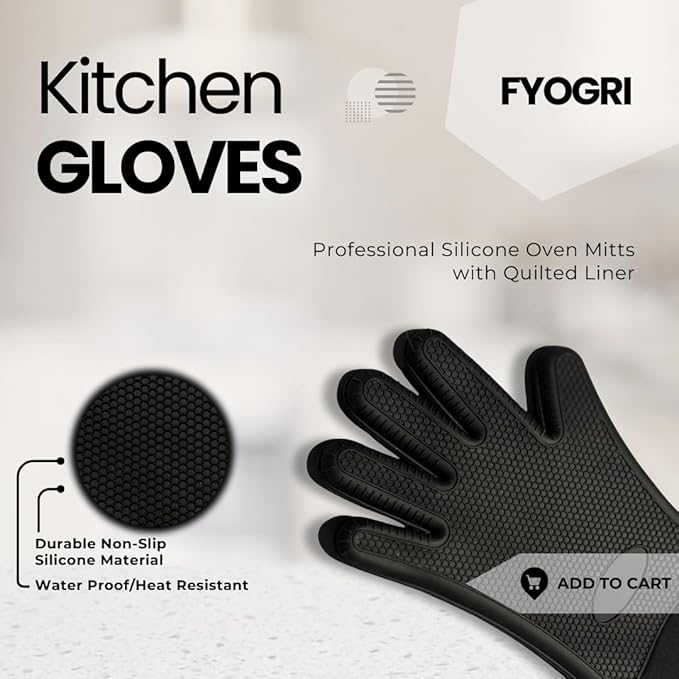 Extra Long Silicone Oven Mitts with Fingers Heat Resistant 500 F Safe Cooking & Baking 1 Pair - Durable Non-Slip Grip for Comfort and Safety Elbow Length for Maximum Coverage